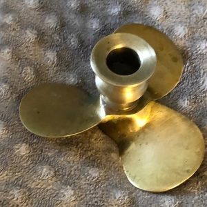 Vintage Heavy Solid Brass Boat Propeller Candle Holder. Excellent Condition.